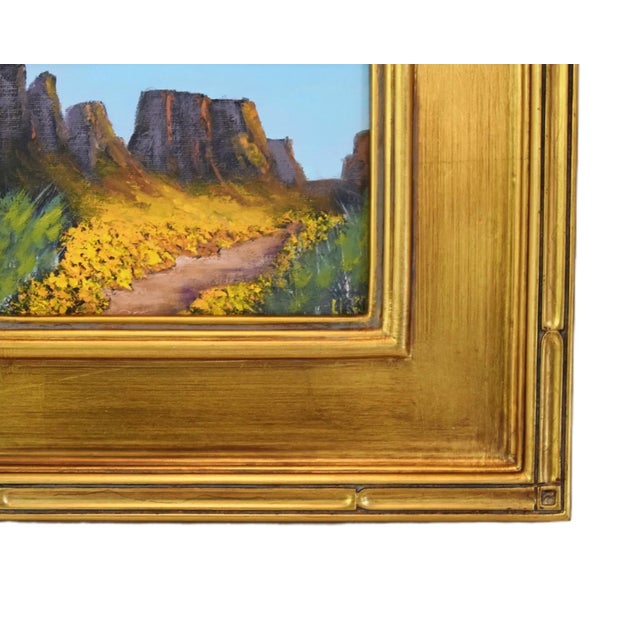 Floral Flowers in Bloom Canyon Impressionist Landscape Oil Painting W/ Antiqued Gold Wood Frame For Sale In Los Angeles - Image 6 of 8