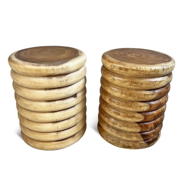 Monkey Pod Ribbed Wood End Table Stool For Sale In Los Angeles - Image 6 of 8