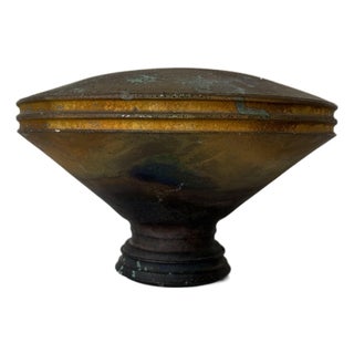 Vintage Raku Fired Sculptural Pottery Pedestal Vase For Sale