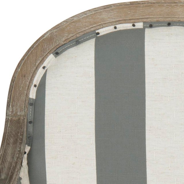 2020s Armchair With Awning Stripes in Flat Black nailheads in Grey & Off White & Pickled Oak For Sale - Image 5 of 7