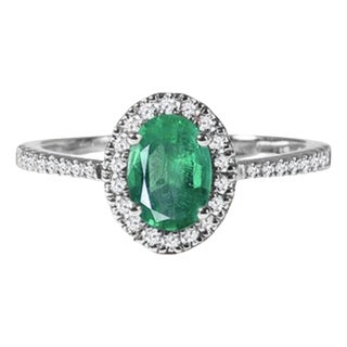 2.5 Carat Oval Natural Zambian Emerald & 1.25ct Diamond Ring 14 Karat White Gold For Sale