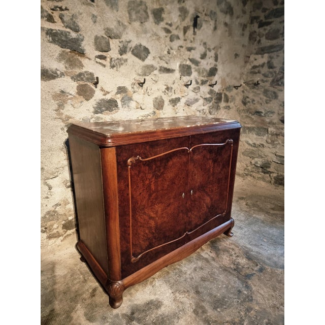 Art Deco French Walnut and Mahogany Sideboard with Marble Top, 1920s For Sale - Image 10 of 18