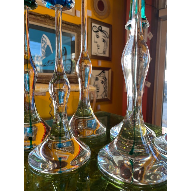 Rare Set of 6 Signed Vintage Gino Cenedese Murano Sommerso Glass Candlesticks For Sale - Image 10 of 15