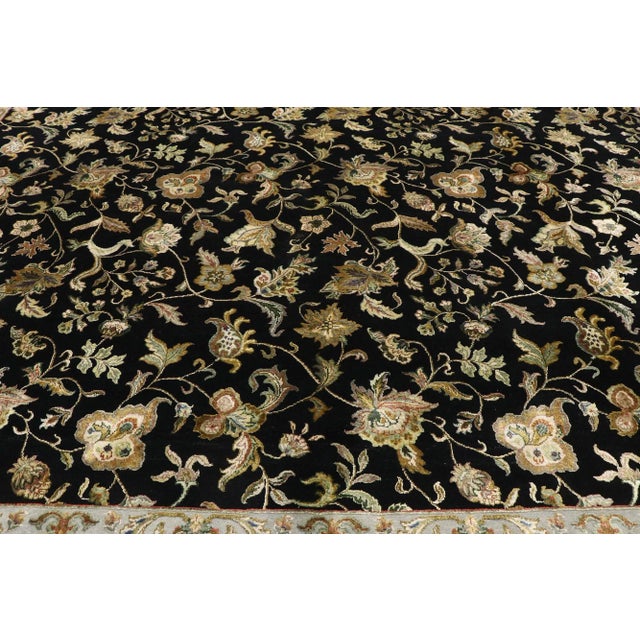 Vintage Black Indian Agra Style Rug - 09'02 X 11'07 For Sale - Image 4 of 9