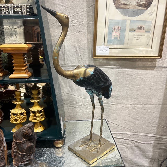 Vintage Boho Brass and Pewter Sculptural Crane Birds- A Pair For Sale - Image 11 of 12