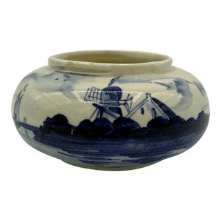 Vintage Delft Blue Small Planter Dutch Windmill Blom Van Der Aa 1962 Holland For Sale