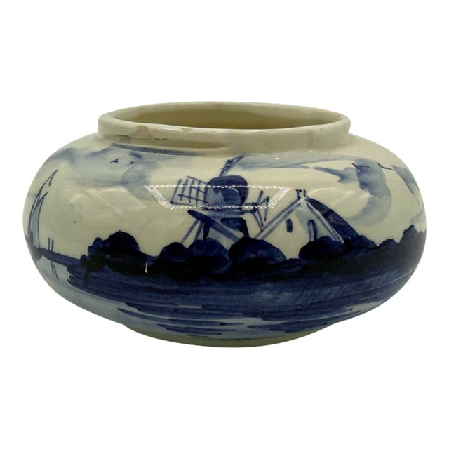 Vintage Delft Blue Small Planter Dutch Windmill Blom Van Der Aa 1962 Holland For Sale