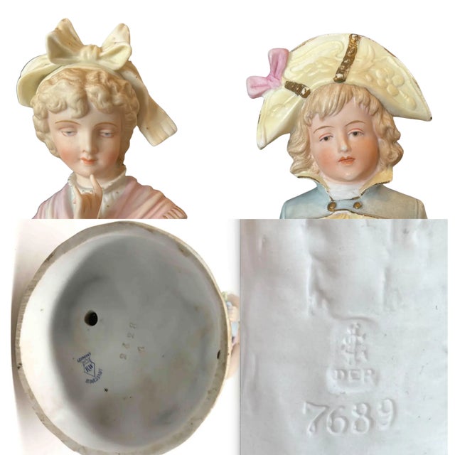 Antique Bisque Rudolstadt Young Lady and Heubach Lad Table Lamp For Sale - Image 11 of 12