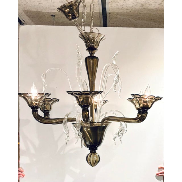 Italian Myran Allan Luxury Lighting Italian Smoked Murano Glass Chandelier For Sale - Image 3 of 7