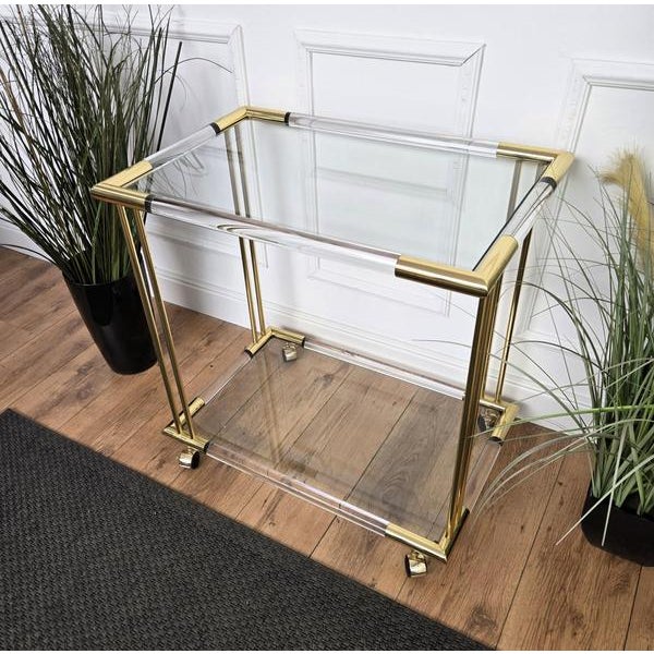 Metal Vintage Italian Two-Tier Acrylic Glass and Glass Dry Bar Cart by Milo Baughman, 1970s For Sale - Image 7 of 9