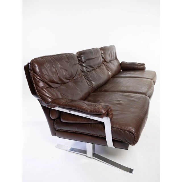 3-Seater Sofa in Patinated Brown Leather by Arne Norell, 1970s For Sale - Image 9 of 18