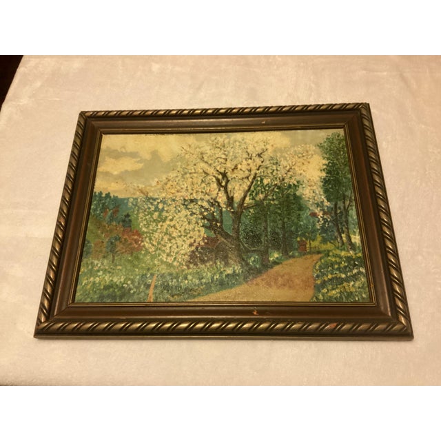 Mid-Century Modern Set of Two Matching Vintage 1950s Landscape Dogwood Paintings, Framed For Sale - Image 3 of 11