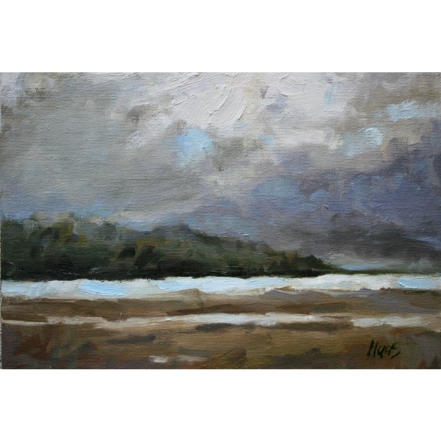 Stormy Sky Over Dillon Beach 8x8 oil on linen panel. Signed: Haas. Unframed. Frames shown are sample only.