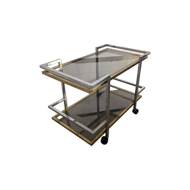 Mid-Century Modern Vintage Gilt Metal Bar Trolley, 1970s For Sale - Image 3 of 9