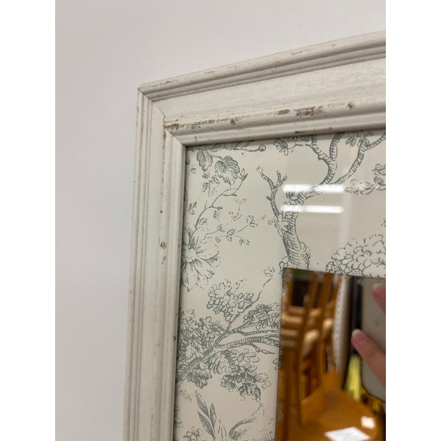 White Vintage Floral Toile Mirror With Distressed White Wood Frame For Sale - Image 8 of 11