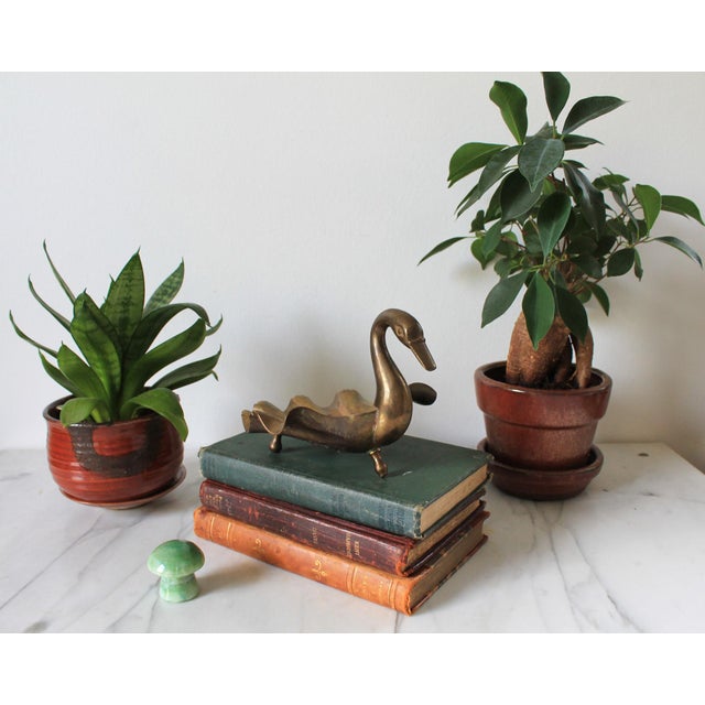 Vintage footed brass swan soap or trinket dish. Made in India. Patina.