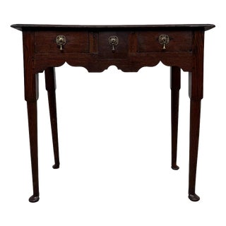 Antique English Oak Side Table with Three Drawers For Sale