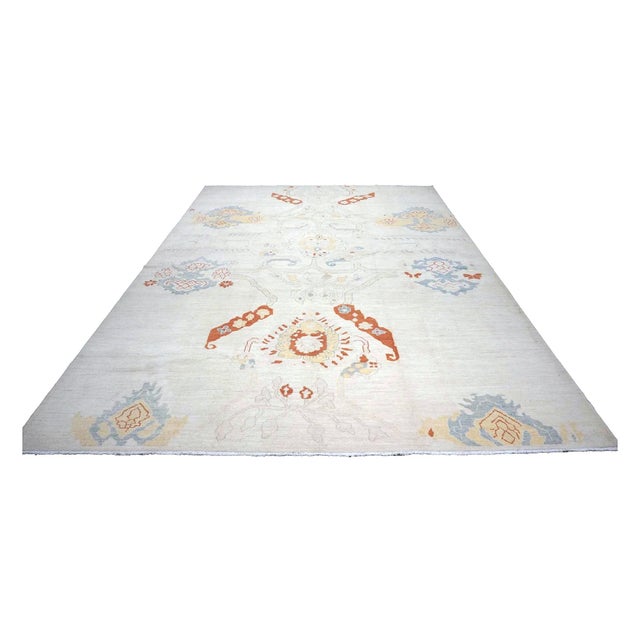 Condition: New Origin: Turkey Design: Oushak Actual size: 10'3" X 14'1" Thickness: 1/8" - 1/4" Colors: Ivory, Orange,...