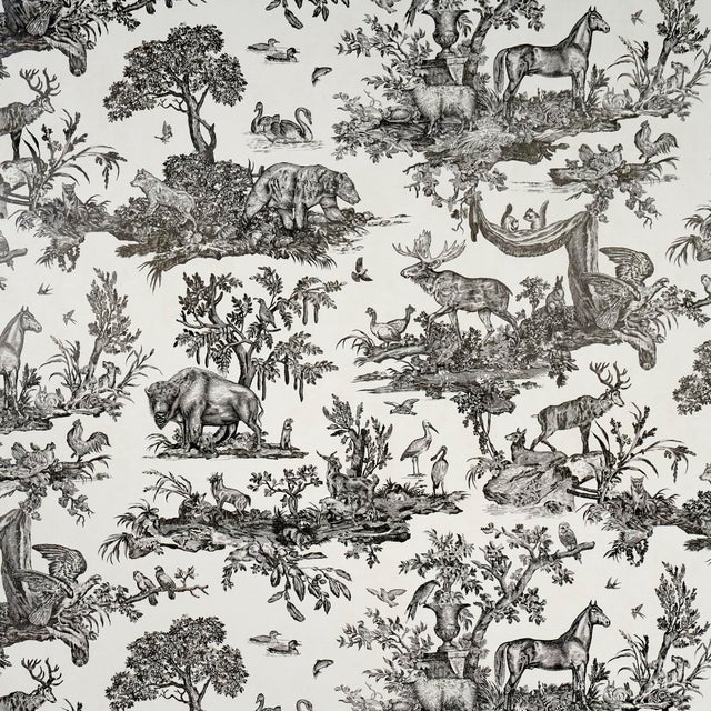 Schumacher Western Toile Wallpaper In Carbon For Sale