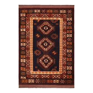 Rustic Tibal 1980's Kargahi Blue/Rust Wool Rug - 6'11'' X 9'11'' For Sale