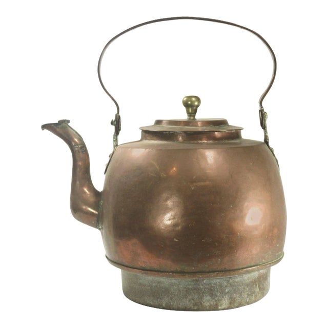 18th Century Georgian Hearth Copper Water Kettle, Hand-Forged. Monumental Piece of History With Tyco For Sale