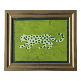 Leopard Abstract Minimalism Folk Art Green Border Original Painting by Cleo Powden For Sale