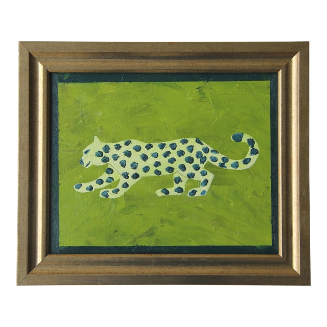 Leopard Abstract Minimalism Green Border Original Painting by Cleo Powden For Sale