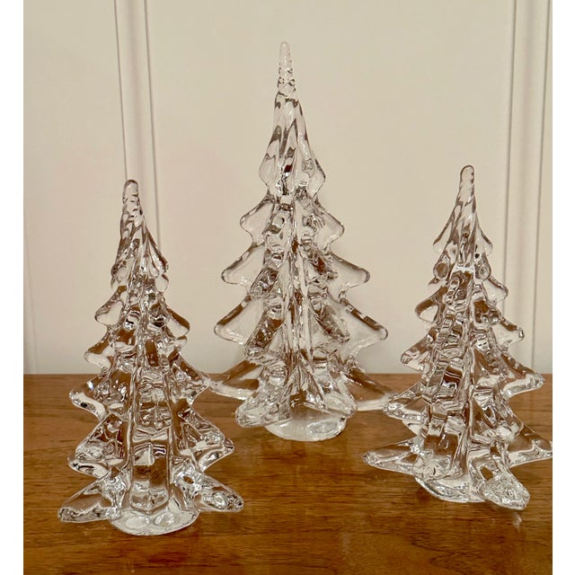 Set of 3 Vintage Silvestri Handcrafted Clear Glass Christmas Trees For Sale - Image 4 of 7