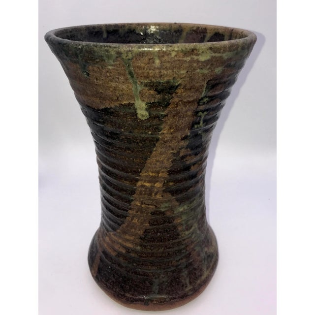 Ceramic Vintage Signed Studio Pottery Vase With Layered Earth-Tone Glazes For Sale - Image 7 of 10