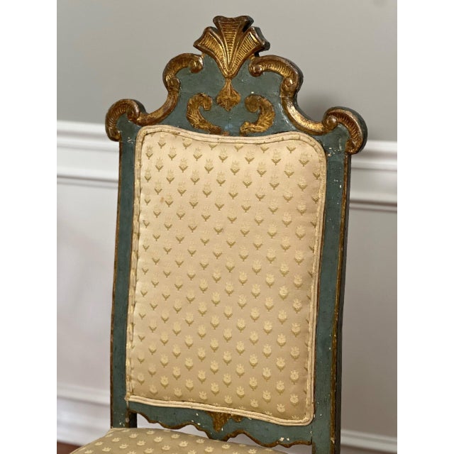 18th Century Hand Carved Italian Rococo Painted and Parcel Gilt Side Chair For Sale - Image 9 of 16