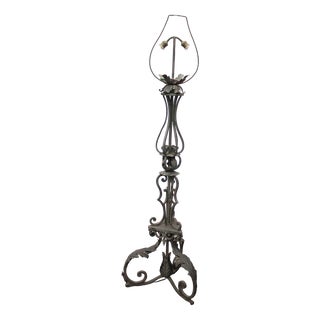 Antique Wrought Iron Floor Lamp, 1890s For Sale