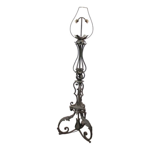 Antique Wrought Iron Floor Lamp, 1890s For Sale