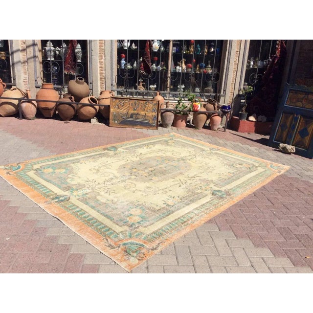 One of a kind hand made Oushak rug. This gorgeous hand knotted area rug is made in 1940's by anatolian tribes. Collectible...