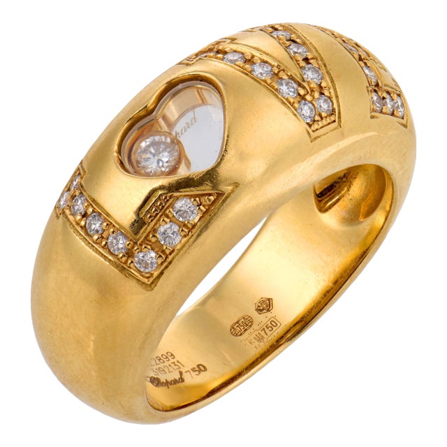 Chopard Vintage Diamond 18k Yellow Gold Love Ring, Size 6.5 For Sale