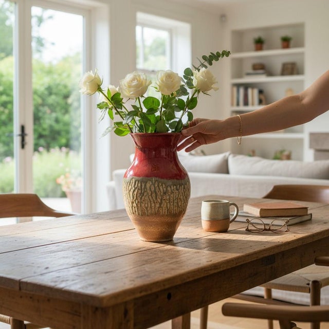 Beautiful handcrafted Ray Pottery vase made in Seagrove, North Carolina—an area renowned for its rich pottery tradition...