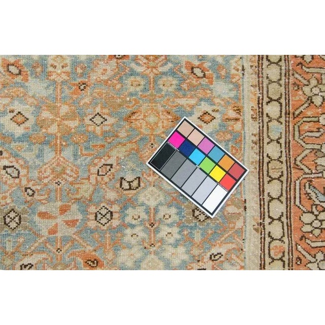 1920s Antique All Over Geometric Floral Terra Cotta & Blue Hand Knotted Wool Wide Runner Rug - 6’9” x 14’6” For Sale In Los Angeles - Image 6 of 11