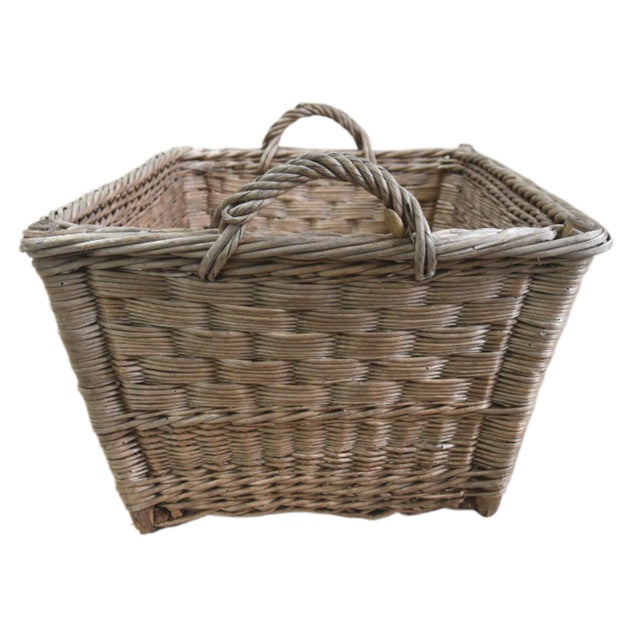 Farmhouse Rustic Primitive Farmhouse French Wicker Market Basket With Number Plate For Sale - Image 3 of 8