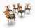 A stylish set of six Mid-Century Modern walnut dining chairs, circa 1960s, featuring warm wood tones, elegant proportions,...