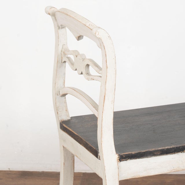 Late 19th Century Late 19th Century Pair of Swedish Gustavian White Painted Benches With Black Seats For Sale - Image 5 of 15