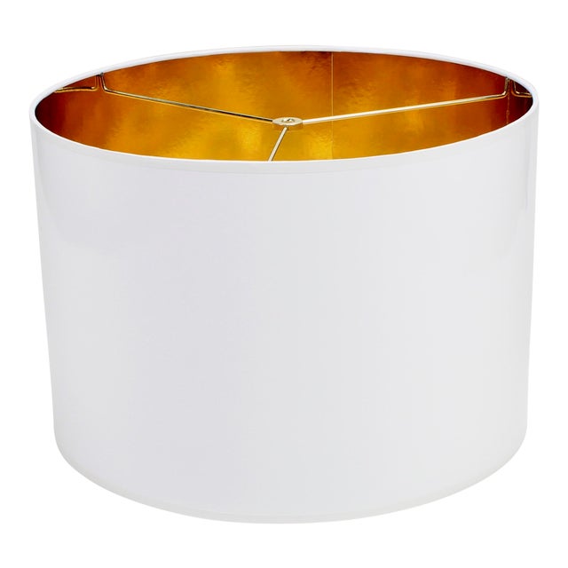 White High Gloss Drum Lamp Shade With Gold Lining Chairish