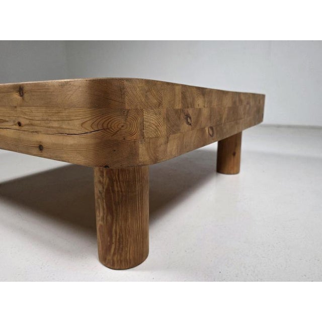 Brown French Solid Pine Coffee Table with Cylindrical Legs, 1970s For Sale - Image 8 of 10