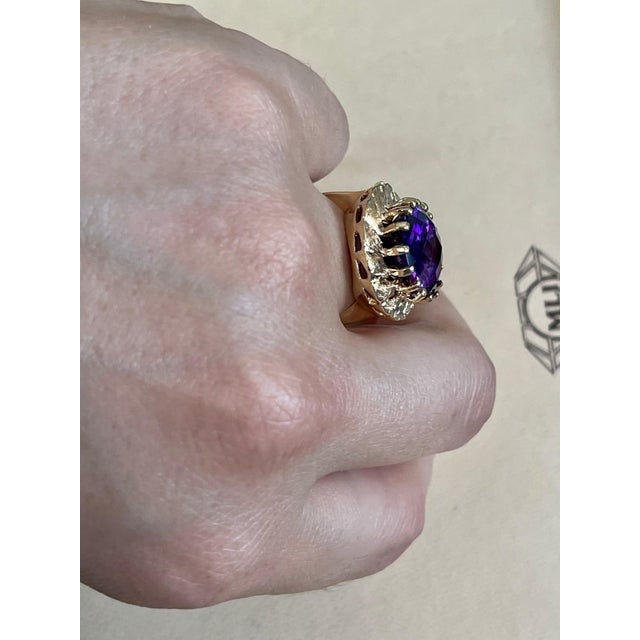 10 Carat Checker Board Amethyst Cocktail Ring in 14 Karat Yellow Gold For Sale - Image 14 of 18