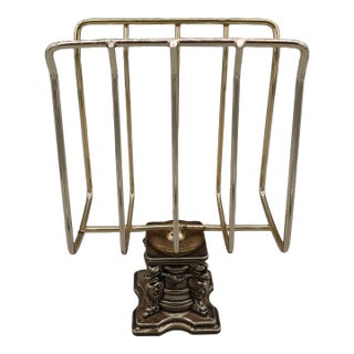 Vintage Brass Letter Rack With Ornate Cast Pedestal Base — Victorian Style For Sale