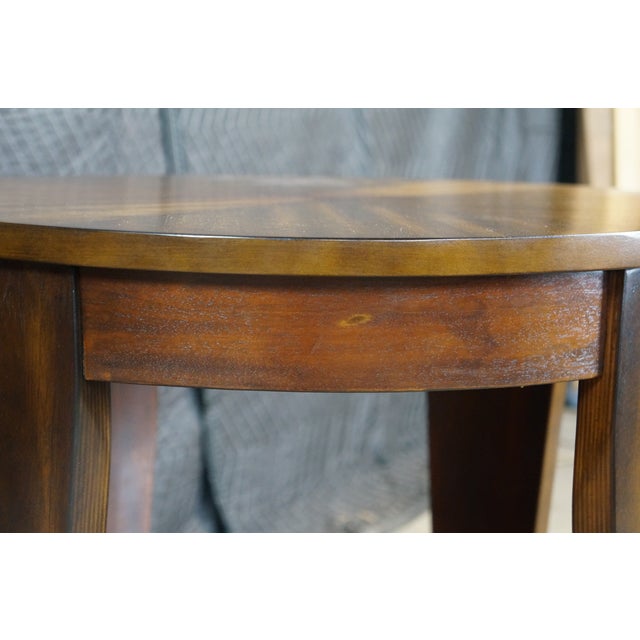Late 20th Century 2 Hammary Acacia Round Modern Tiered End Tables Nightstands Sunburst Top Pair For Sale - Image 15 of 18