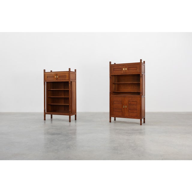 Antique Dutch Jugendstil Oak Cabinet with Open Shelf Section, 1890s For Sale - Image 11 of 17