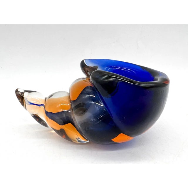 20th Century Somerso Murano Glass Shell- Blue, Orange and Transparent For Sale - Image 12 of 12