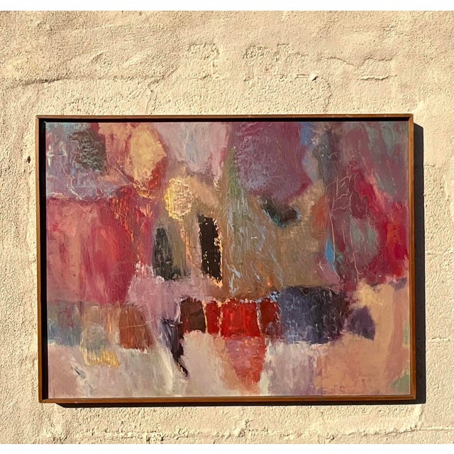 Abstract Vintage Modern Abstract Signed Original Oil Painting on Canvas For Sale - Image 3 of 5