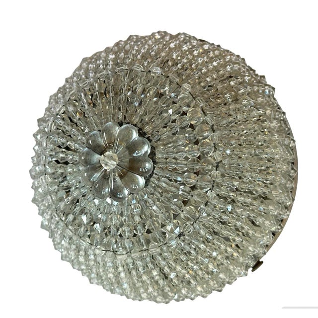 Cut Crystal Beaded Basket Flush Mount Fixture, Circa 1920 For Sale - Image 4 of 4