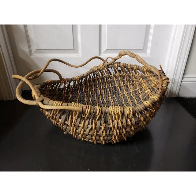 Wood 1970's Large Boho Chic Woven Reed, Grapevine and Rope Basket For Sale - Image 7 of 9