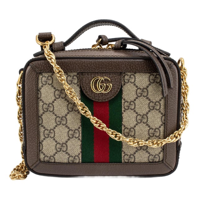 Gucci Ophidia Gg Supreme Canvas & Leather Gold Hardware Top Handle Bag For Sale